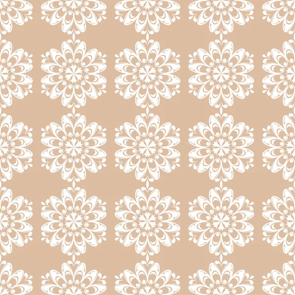 Bej renkli arka plan üzerinde beyaz çiçek süsleme. Tekstil ve duvar kağıtları için seamless modeli