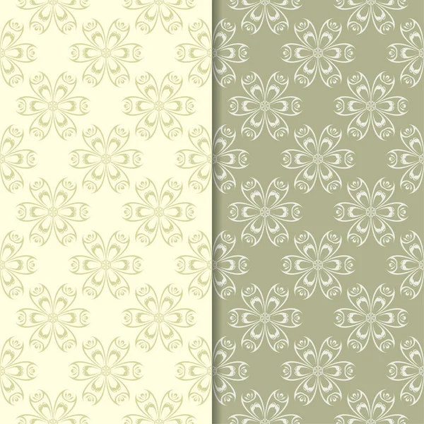 Zeytin yeşili çiçek süs arka planlar. Tekstil ve duvar kağıtları için dikişsiz desen seti