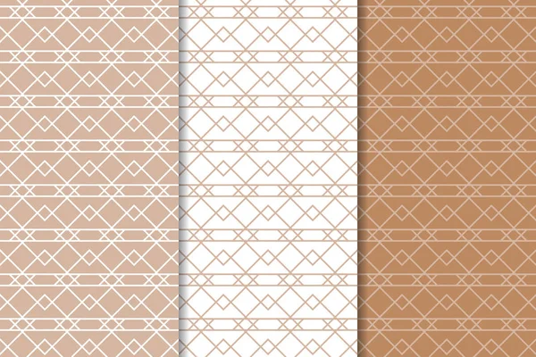 Kahverengi ve beyaz geometrik süsler. Web, Tekstil ve duvar kağıtları için dikişsiz desen seti