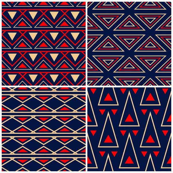シームレスな背景 ブルー ベージュと赤の古典的な幾何学模様の壁紙 織物および生地のために設定します — ストックベクタ
