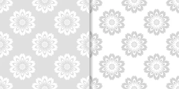 Conjunto Gris Claro Fondos Florales Patrones Sin Costura Para Textiles — Vector de stock