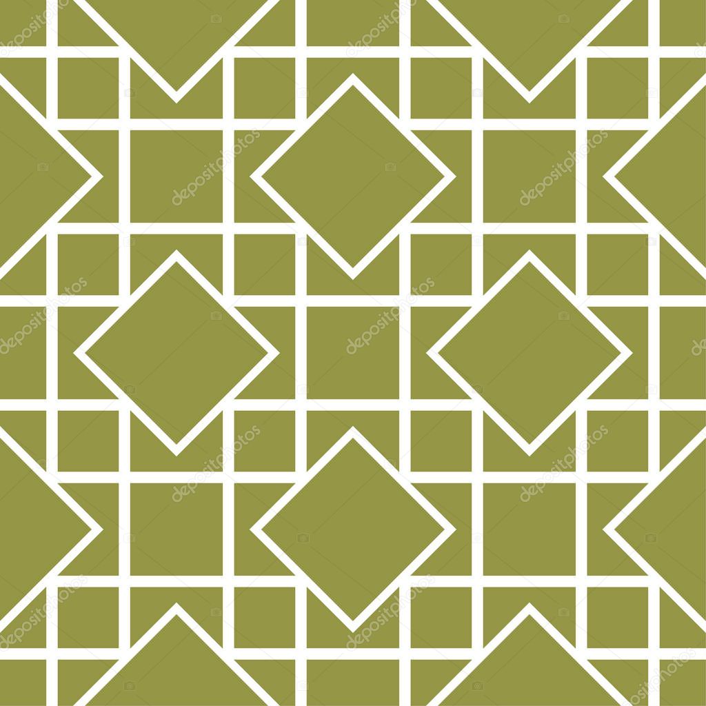 Olive green and white geometric print. Seamless pattern for web, textile and wallpapers