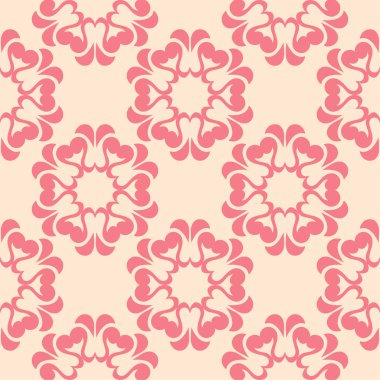 Bej renkli arka plan üzerinde kırmızı çiçekli süs. Tekstil ve duvar kağıtları için seamless modeli