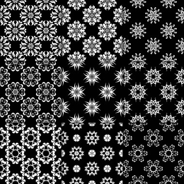Siyah ve beyaz çiçekli süsler. Koleksiyon için kağıt, tek renkli Dikişsiz desen Tekstil