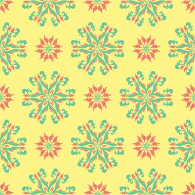 Sarı çiçek seamless modeli. Renkli arka plan duvar kağıtları, Tekstil ve kumaş için pembe ve yeşil çiçek tasarım ile