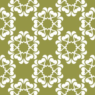 Zeytin yeşil zemin üzerine beyaz çiçek süsleme. Tekstil ve duvar kağıtları için seamless modeli