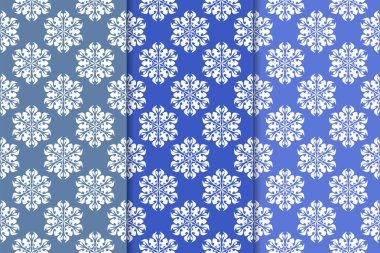 Mavi çiçekli süsler. Dikey Dikişsiz desen seti. Duvar kağıdı arka plan