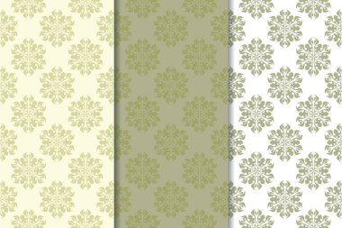 Zeytin yeşili ve beyaz çiçek arka planlar. Tekstil ve duvar kağıtları için dikişsiz desen seti