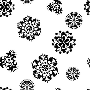 Beyaz arka planda siyah çiçekler. Tekstil ve duvar kağıtları için seamless modeli