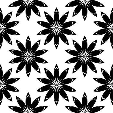 Beyaz arka planda siyah çiçekler. Tekstil ve duvar kağıtları için seamless modeli