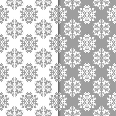 Beyaz ve gri arka plan çiçek kümesi. Tekstil ve duvar kağıtları için dikişsiz desen