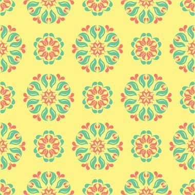 Çiçek desenli sorunsuz arka plan. Duvar kağıtları, Tekstil ve kumaş için parlak sarı, pembe ve mavi arka plan