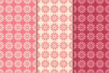 Kırmızı çiçekli süsler kümesi. Kiraz pembe dikey Dikişsiz desen. Duvar kağıdı arka plan