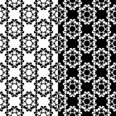 Siyah ve beyaz çiçek arka planlar. Tekstil ve duvar kağıtları için dikişsiz desen seti