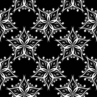 Siyah ve beyaz çiçek süsleme. Tekstil ve duvar kağıtları için seamless modeli