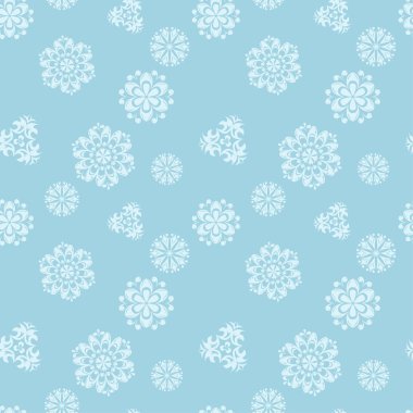 Mavi zemin üzerine beyaz çiçek süsleme. Tekstil ve duvar kağıtları için seamless modeli