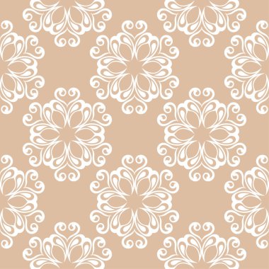 Bej renkli arka plan üzerinde beyaz çiçek tasarım. Tekstil ve duvar kağıtları için seamless modeli