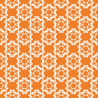 Turuncu zemin üzerine beyaz çiçek süsleme. Tekstil ve duvar kağıtları için seamless modeli