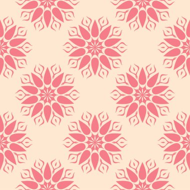 Bej renkli arka plan üzerinde kırmızı çiçekli süs. Tekstil ve duvar kağıtları için seamless modeli