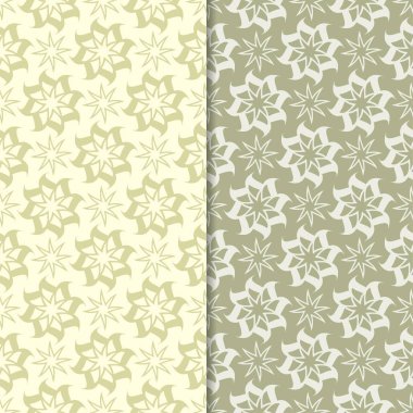 Zeytin yeşili ve bej çiçek arka planlar. Tekstil ve duvar kağıtları için dikişsiz desen seti