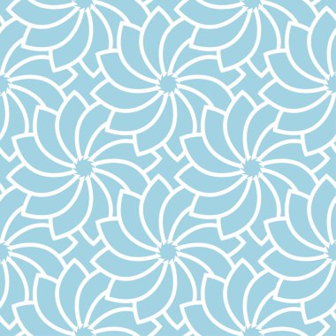 Mavi zemin üzerine beyaz çiçek süsleme. Tekstil ve duvar kağıtları için seamless modeli