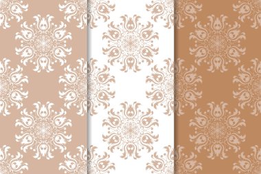 Kahverengi çiçek arka planlar. Tekstil ve duvar kağıtları için dikişsiz desen seti