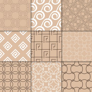 Kahverengi Bej geometrik süsler. Web, Tekstil ve duvar kağıtları için dikişsiz desen koleksiyonu