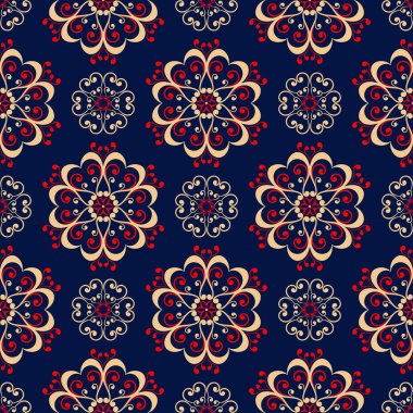 Çiçek seamless modeli. Duvar kağıtları, Tekstil ve kumaş için renkli kırmızı ve mavi arka plan