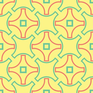 Geometrik seamless modeli. Sarı arka plan duvar kağıtları, Tekstil ve kumaş için pembe ve yeşil tasarım ile