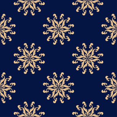 Koyu mavi zemin üzerine altın çiçek öğe. Tekstil ve duvar kağıtları için seamless modeli