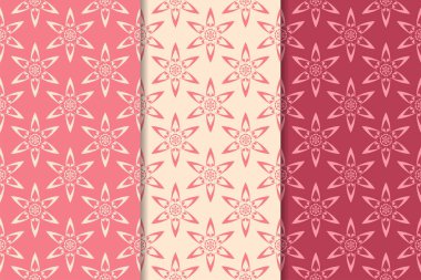 Kırmızı çiçekli süsler kümesi. Kiraz pembe dikey Dikişsiz desen. Duvar kağıdı arka plan