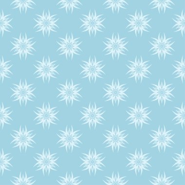 Mavi zemin üzerine beyaz çiçek süsleme. Tekstil ve duvar kağıtları için seamless modeli