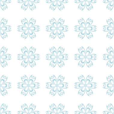 Beyaz zemin üzerine mavi çiçek süsleme. Tekstil ve duvar kağıtları için seamless modeli