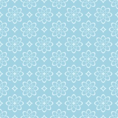 Mavi zemin üzerine beyaz çiçek desenli. Tekstil ve duvar kağıtları için sorunsuz süsleme