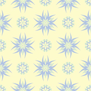 Çiçek sorunsuz arka plan. Mavi ve yeşil çiçek deseni üzerinde bej zemin, duvar kağıtları, Tekstil ve kumaş için