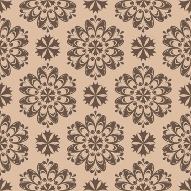 Bej renkli arka plan üzerinde kahverengi çiçek süs tasarım. Tekstil ve duvar kağıtları için seamless modeli