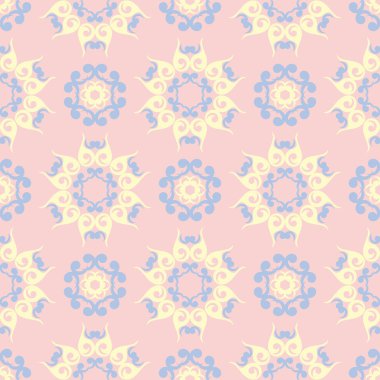 Çiçek soluk pembe seamless modeli mavi ve bej tasarımları ile. Arka plan duvar kağıtları, Tekstil ve kumaş için