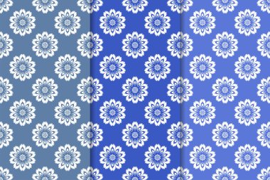 Mavi çiçekli süsler. Dikey Dikişsiz desen seti. Duvar kağıdı arka plan