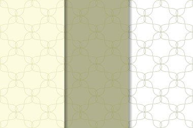 Zeytin yeşili ve beyaz geometrik süsler. Web, Tekstil ve duvar kağıtları için dikey Dikişsiz desen seti