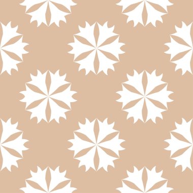 Bej renkli arka plan üzerinde beyaz çiçek süsleme. Tekstil ve duvar kağıtları için seamless modeli