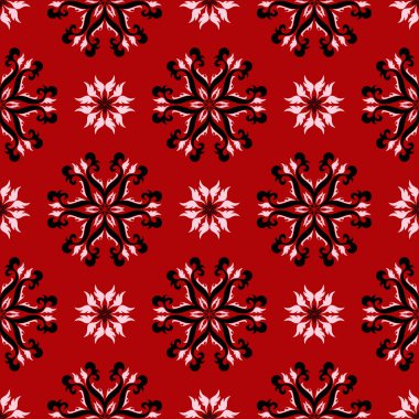 Sorunsuz çiçek arka plan. Kırmızı zemin üzerinde siyah-beyaz desen.