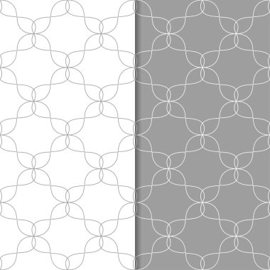 Gri ve beyaz geometrik süsler. Web, Tekstil ve duvar kağıtları için dikişsiz desen seti