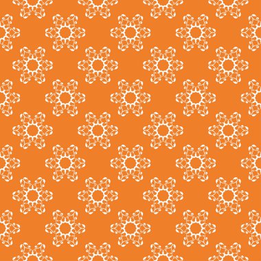 Turuncu zemin üzerine beyaz çiçek süsleme. Tekstil ve duvar kağıtları için seamless modeli