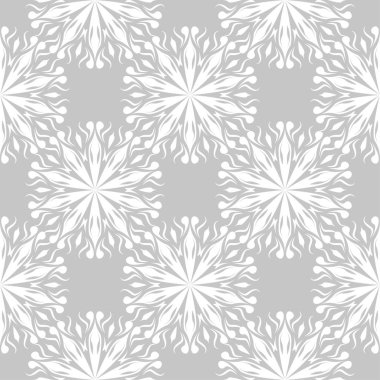 Gri arka plan üzerinde beyaz çiçek süsleme. Tekstil ve duvar kağıtları için seamless modeli