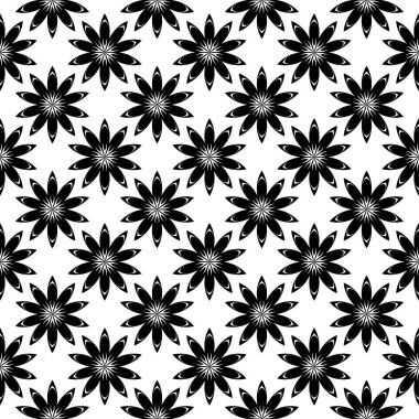 Kesintisiz beyaz zemin üzerine siyah çiçek süsleme. Tekstil ve duvar kağıtları için seamless modeli