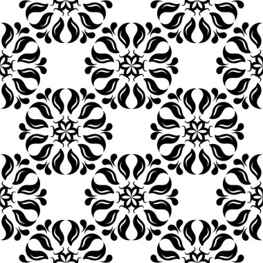 Beyaz arka planda siyah çiçek süsleme. Tekstil ve duvar kağıtları için seamless modeli