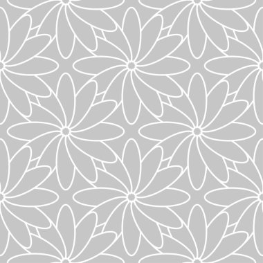 Gri arka plan üzerinde beyaz çiçek süsleme. Tekstil ve duvar kağıtları için seamless modeli