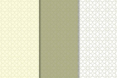 Zeytin yeşili ve beyaz geometrik süsler. Web, Tekstil ve duvar kağıtları için dikey Dikişsiz desen seti