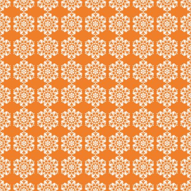 Turuncu zemin üzerine beyaz çiçek süsleme. Tekstil ve duvar kağıtları için seamless modeli