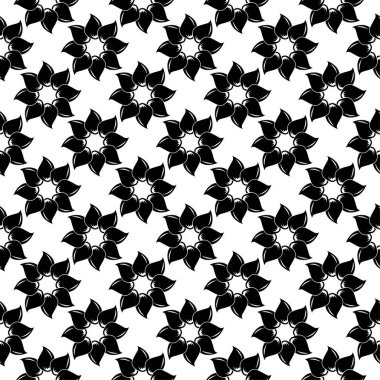 Beyaz arka planda siyah çiçek süsleme. Tekstil ve duvar kağıtları için seamless modeli